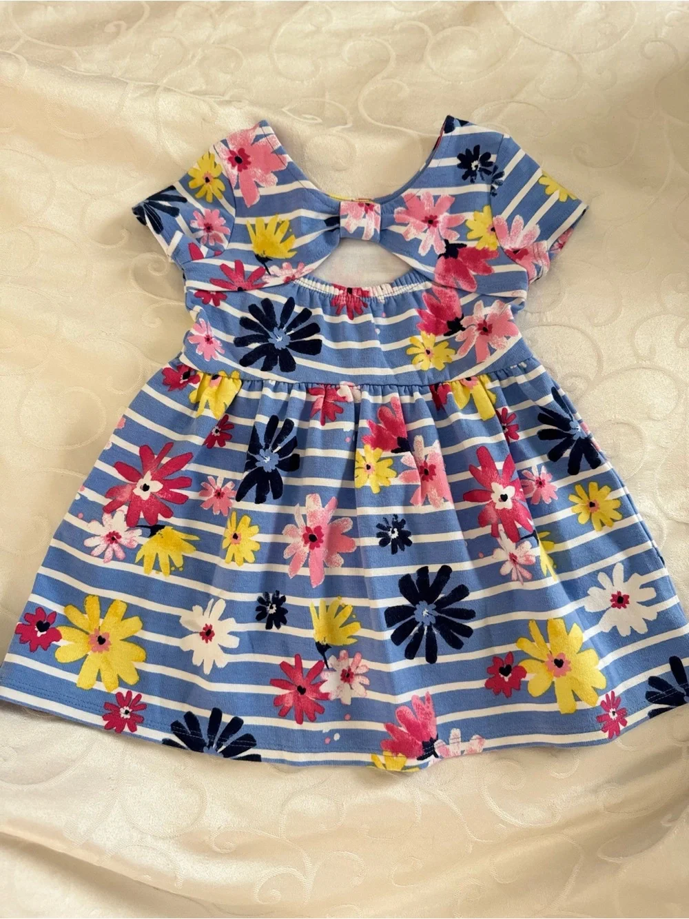 NWOT Gymboree Toddler Girl Blue Stripe Floral Cutout Back Dress 18-24M